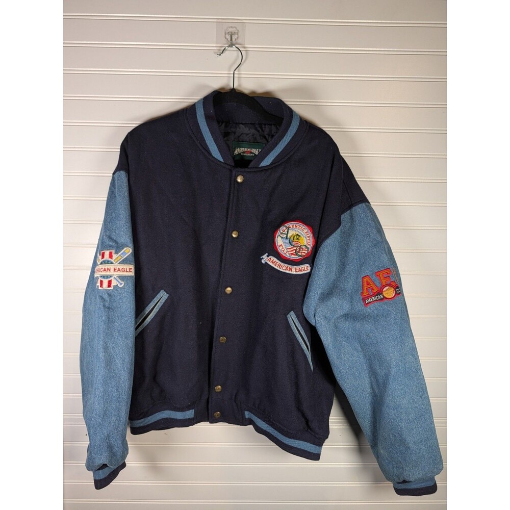 Men Navy Vintage American Eagle Outfitters 50s Varsity Jacket - Size L